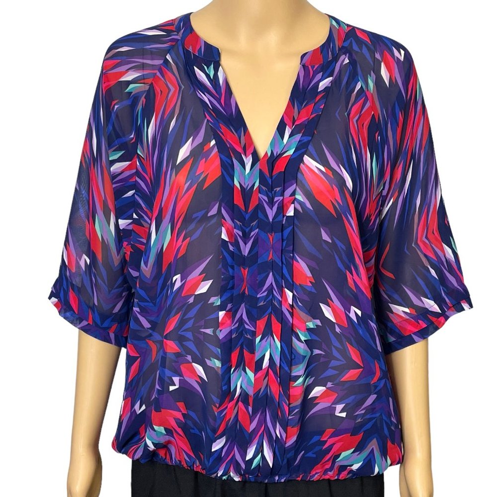 a.n.a. A New Approach Petite Women's PXL Blue Sheer‎ Blouse Shirt Cinched Waist